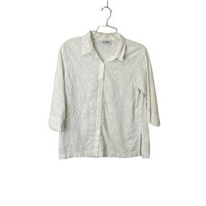 Graff Wear Womens White Cotton 3/4 Sleeves Spread Collar Button Front Shirt Sz L